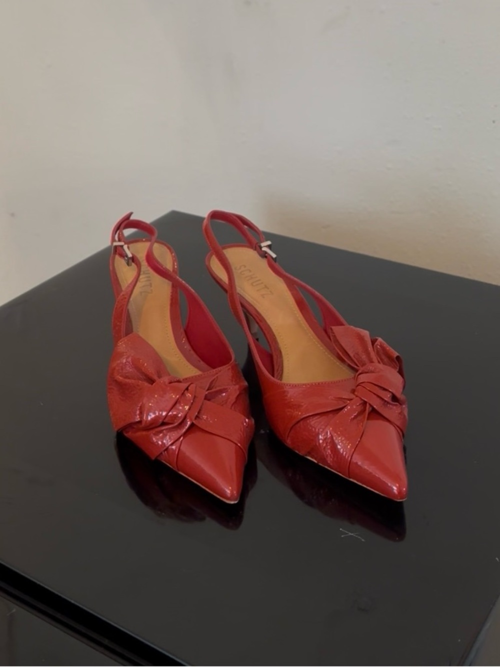 SCHUTZ Orange Pointed Slingback Knot Pumps- Kitten Heels